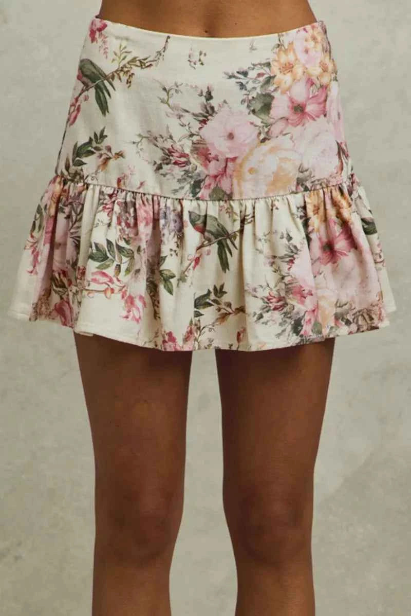 SO ME Floral Print Fit and Flare Mini Skirt