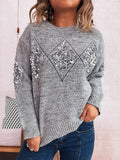 Women's Sweater Sequined Diamond Pattern Oversized Knitwear Gray One Size af9b0dbf2f784e839698e18a82570bc2-Max-Origin Trendsi