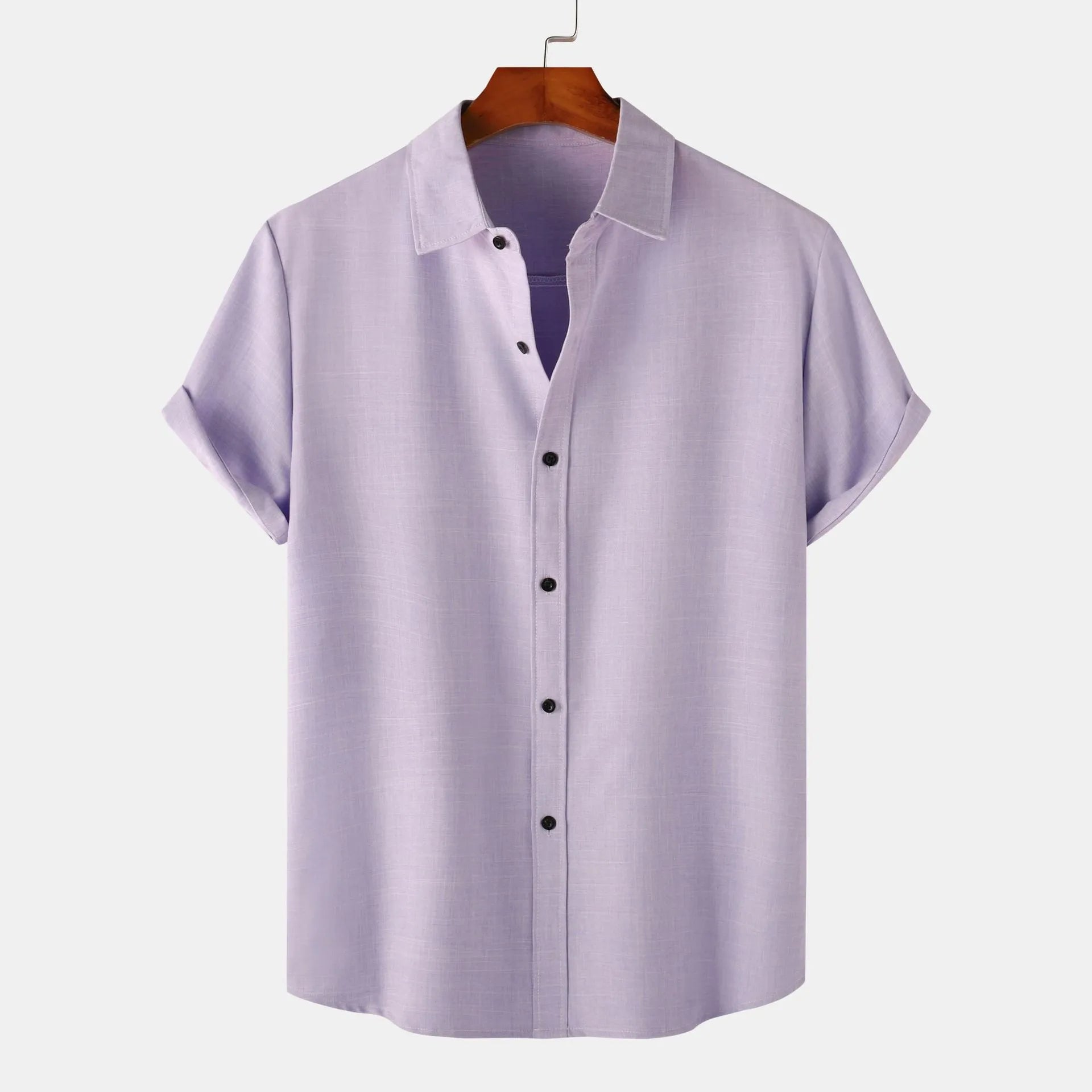 Men's Cotton Shirt Purple Button Detail Short Sleeve Blouse Top Purple afa23f705ccb4001a5f2a81cf41d1345-Max-Origin Trendsi