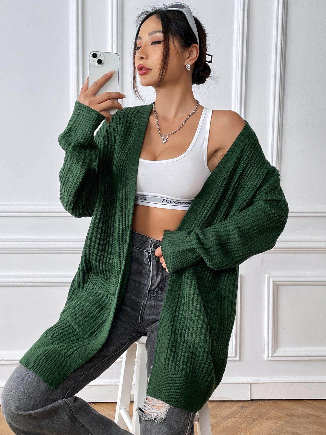 Knit Long Cardigan Open Front Long Sleeve Pocketed Knitwear afa7759c-1f54-4ac7-a632-b26597d16fcc-Max Trendsi