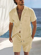 Men's Shirt and Shorts Set Short Sleeve Pocketed Outfit Two-piece Sets Khaki afb02ae8bf0f4ec6877e57ce6151016b-Max-Origin Trendsi