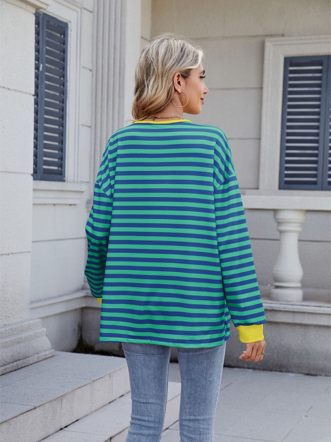 Striped T-Shirt Lace-Up Crisscross V Neck Long Sleeve Blouse Top afc54447-0193-4d68-b4b9-9f9b9baf3b6e-Max Trendsi