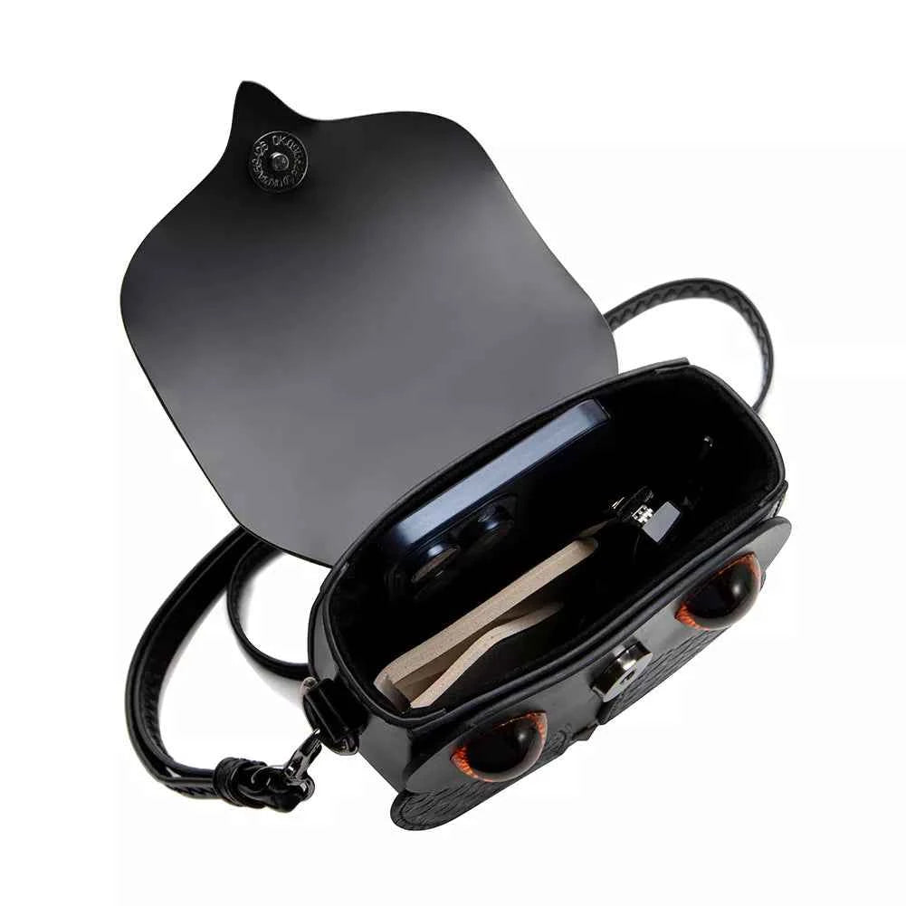 Owl Design Leather Crossbody Bag