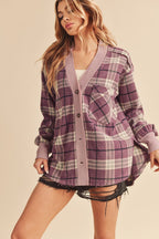 Aemi + Co Plaid Purple Jacket Side Slit Patch Pocket Long Sleeve afd8c3ec-af06-4e46-8a66-b0d5c0f72941-Max Trendsi