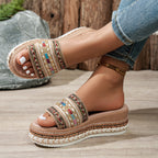 Open Toe Platform Sandals with Flat Heel, Polyester and Rubber Materials, Imported