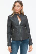 Snobbish PU Leather Biker Jacket Women Black with Side Zip Pockets aff0161f-a7f7-440a-a270-5ba44de98c1d-Max Trendsi