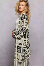 POL Crochet Cardigan Black Multi Longline Open Front with Granny Square Pattern b004b16d-573a-490b-9855-0e0dae3f1e57-Max-Origin Trendsi