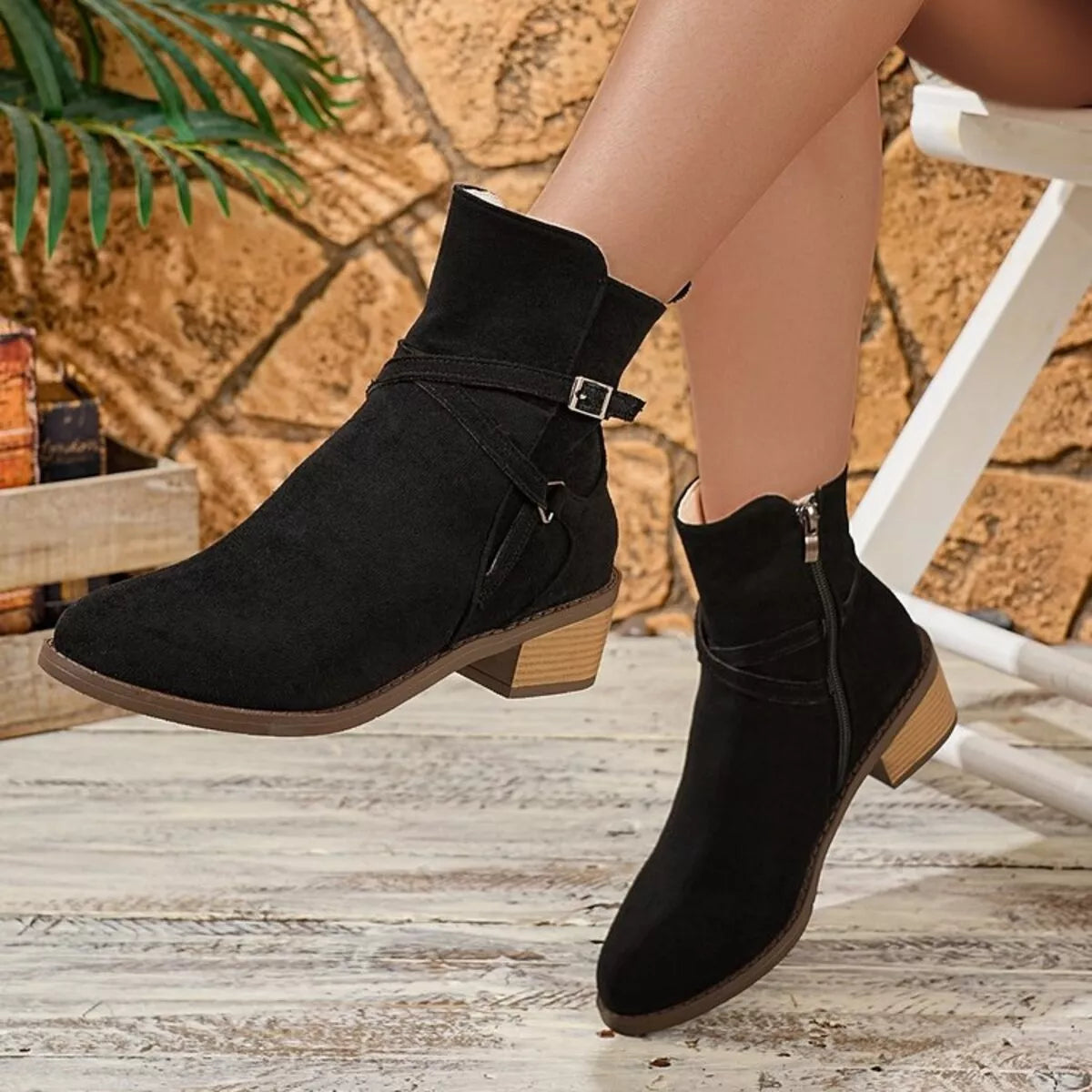 Women's Boots Faux Suede Side Zip Block Mid Heels Shoes b0060d64e19a42f9aa9546e9a8effb8d-Max-Origin Trendsi