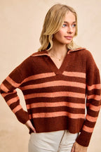 BiBi Womens Striped Sweater Top with Collar Stitched Details b00b03ac6e124fdaac6d640b5e373b36-Max-Origin Trendsi