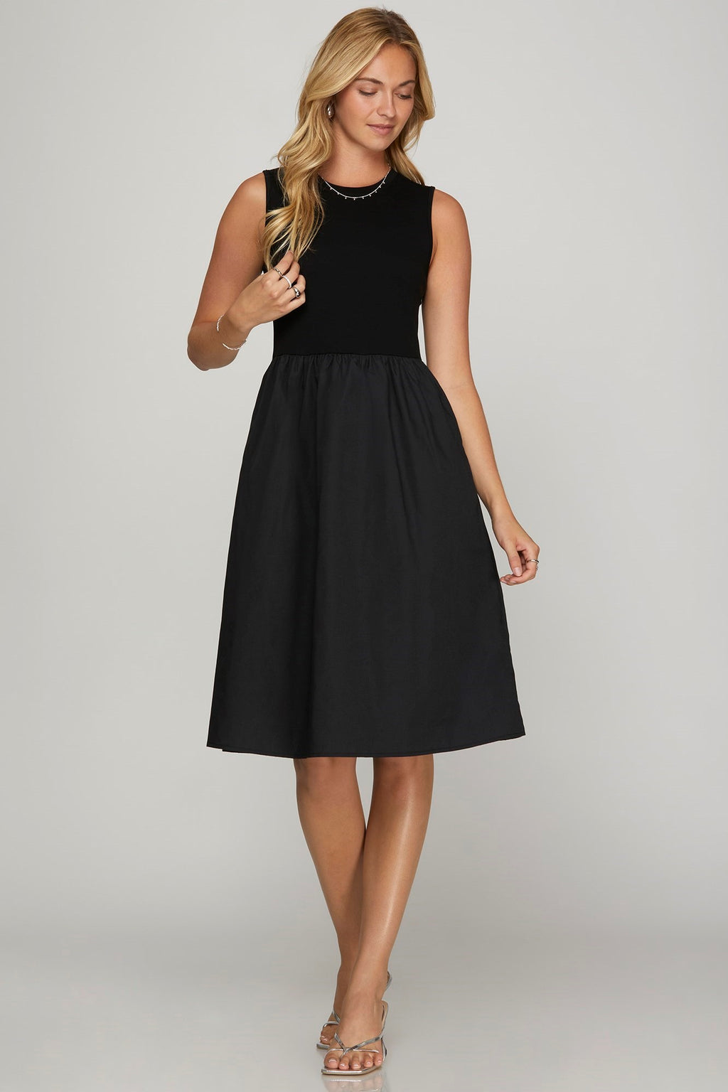 She + Sky Black Midi Dress Sleeveless Poplin Woven with Pockets S-2XL Black b0167252-a7ae-42f4-b59c-0ff146c3e51c-Max Trendsi