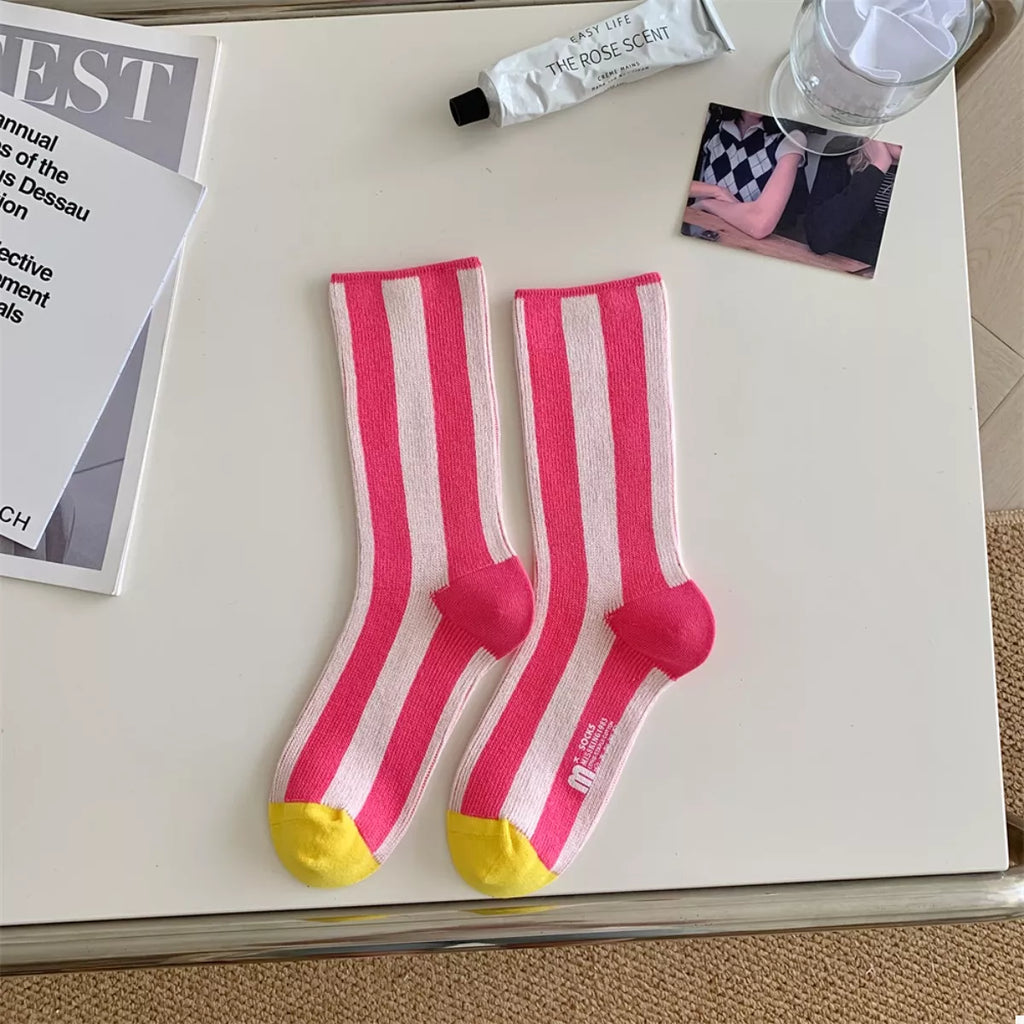Women's Crew Socks Cotton Contrast Striped Accessories b01e1f7f-d7ad-4265-9044-d7827e15b737-Max-Origin Trendsi