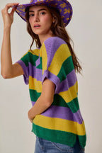 SO ME Women Sweater Purple Mix Mardi Gras Loose Fit V Neck Stripe Top b027cd300fd24e0c9b02de1dc1b1a5b6-Max-Origin Trendsi