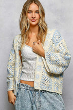 POL Crochet Cardigan Sky Blue Open Front with Granny Square Pattern SKY MULTI One Size b028c309-50ed-45ce-8721-084061416de1-Max-Origin Trendsi