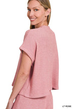 Zenana Sweater Set Light Rose Knit Boxy Top Short Sleeve & Long Pants 2 Pcs b029459402b84cc6a30ed7357e9a550f-Max-Origin Trendsi