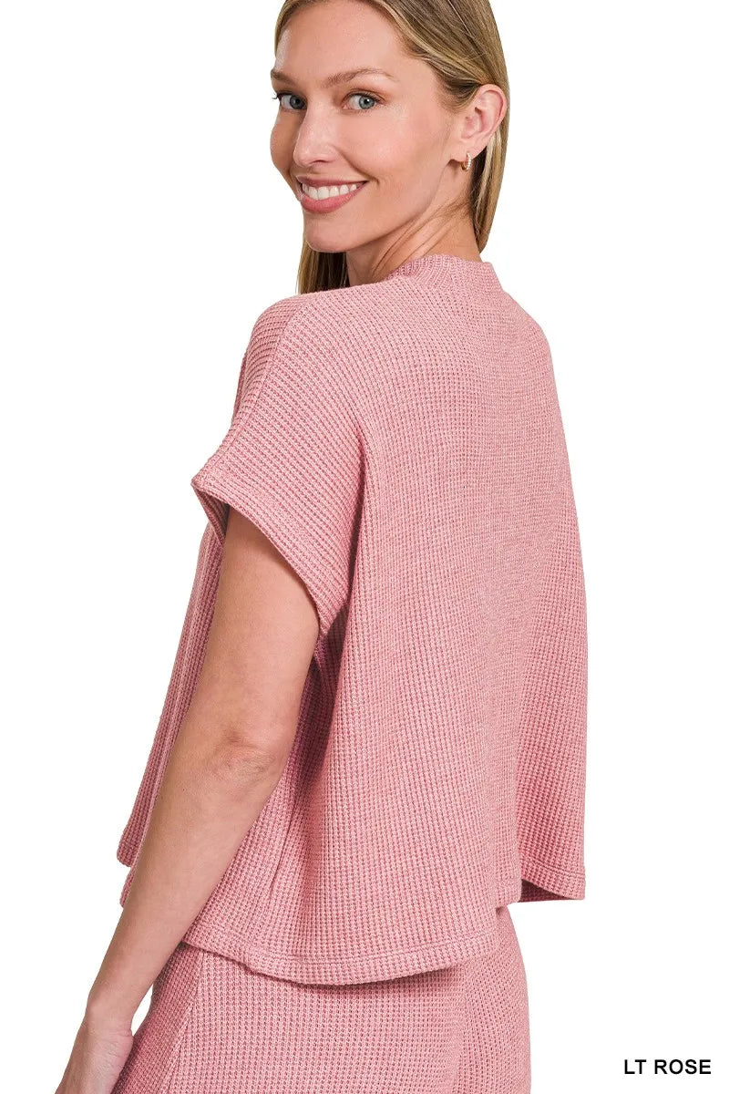 Zenana Sweater Set Light Rose Knit Boxy Top Short Sleeve & Long Pants 2 Pcs b029459402b84cc6a30ed7357e9a550f-Max-Origin Trendsi