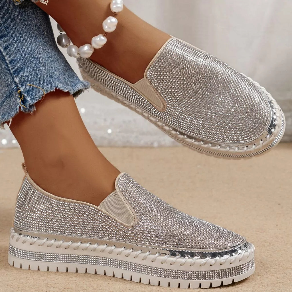 Rhinestone Round Toe Platform Loafers Silver b032d0b4edae4df9a488f3e6fffafd8d-Max-Origin Trendsi