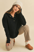 Aemi+Co Women Cotton Hoodie US Stock Black Half Snap Long Sleeve Black b03cfacb-6cfe-4141-89ec-2ea539839ba2-Max Trendsi