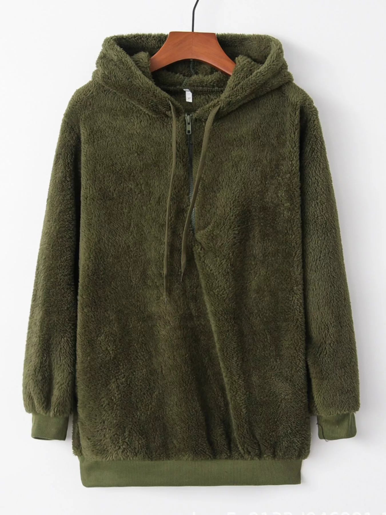Womens Fleece Hoodie Half Zip Drawstring Hood Soft Top S-4XL Army Green b040d98d-9472-4372-8ae3-c702c763c058-Max-Origin Trendsi