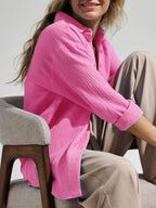 Women's Shirt Texture Oversized Button Up Long Sleeve Top b042d6d3-43d4-451e-9d16-073cf535dde3-Max-Origin Trendsi