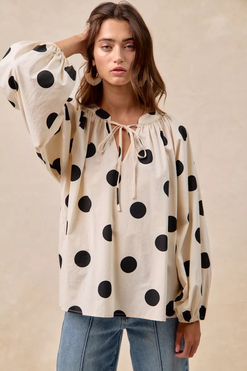 BiBi Womens Blouse Polka Dot Exaggerated Balloon Long Sleeves Top b04ab1b1381b4897a8435a45aa505060-Max-Origin Trendsi