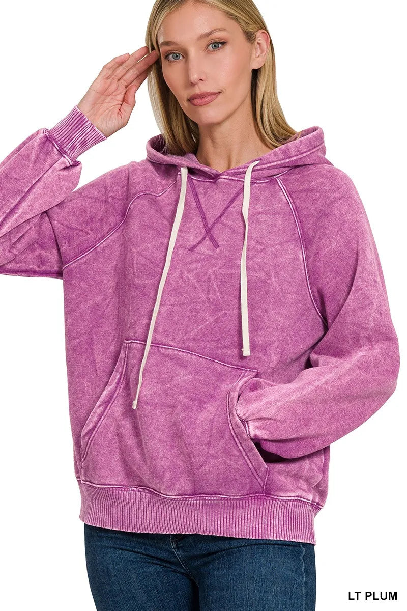 Zenana Fleece Hoodie Light Plum Acid Wash with Kangaroo Pocket Hooded LT PLUM b04e622ba66a42e99f94d81f72aa0c38-Max-Origin Trendsi