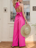 Women's Outffit Set Hot Pink Halter Cami Crop Backless Top and High Waist Pants b051b7d0d23b4774b246763b639df559-Max-Origin Trendsi