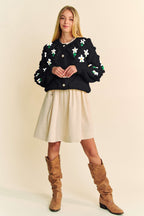Davi & Dani USA Cardigan Black Floral Embroidery Button Down Sweater b078a277-0789-44a0-b12b-81009a04cc42-Max Trendsi