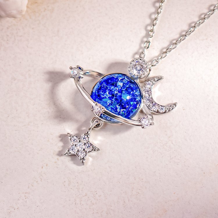 Necklace Starry Sky 925 sterling silver Inlaid Zircon Blue Moon Star b07d83b2-c4a5-40fb-805a-f15b63cc243c-Max Trendsi