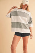 Aemi+Co Cotton T-Shirt Striped White Gray Color Block Short Sleeve Top WHITE HEATHER GRAY b08047ae178e4e43a9855343d0b21618-Max-Origin Trendsi