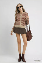 Umgee Women's Cardigan Tan Red Striped Button-Up Knit Sweater b08fa0de-71b8-4511-8746-41d6e4cafce3-Max-Origin Trendsi