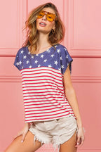 BiBi Cotton T-shirt US Flag Star Rpinted with Stripe Combo Top b097344440264a8e9b1cf66d430dcdac-Max-Origin Trendsi