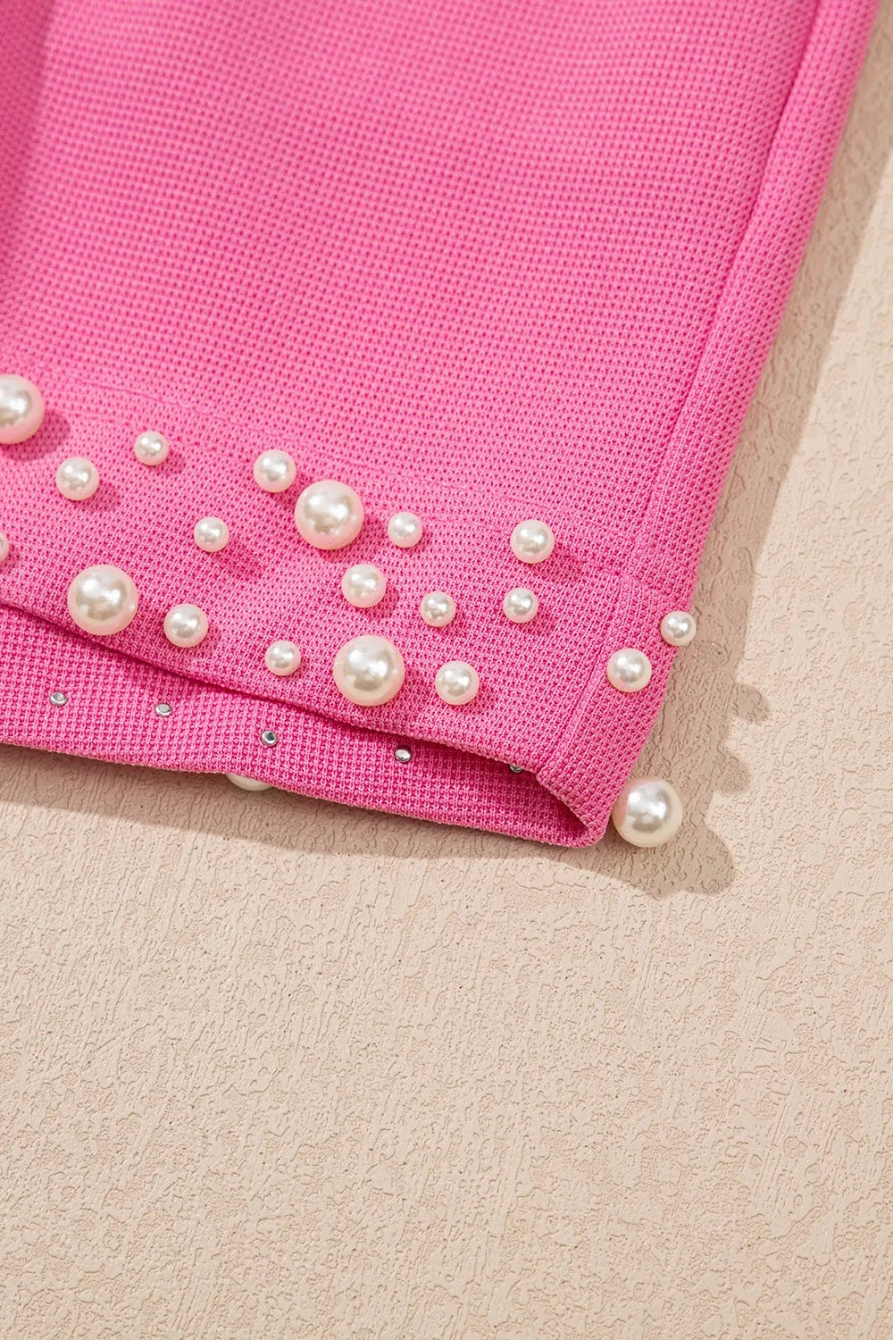 Outfit Set Pink Wpmen's Pearl Ruffled Embellished Top and Shorts Set b09849e6-e013-40b1-9421-d92c8940cc61-Max-Origin Trendsi