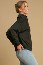 Umgee USA Black Sweatshirt Johnny Collar Long Sleeve Casual Basic Top b09f58ca-7402-434b-ac4e-b3ef278d2908-Max Trendsi