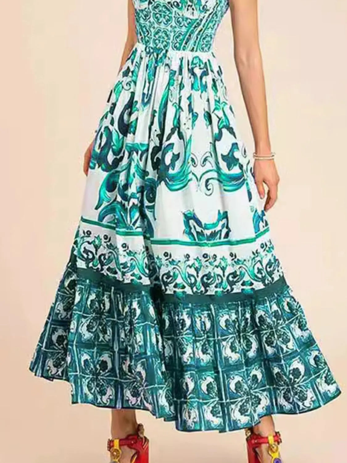 Midi Dress Smocked Printed Wide Strap Ruffled Zipper b0b082f0-cc5c-4578-9f83-66872bab0924-Max-Origin Trendsi