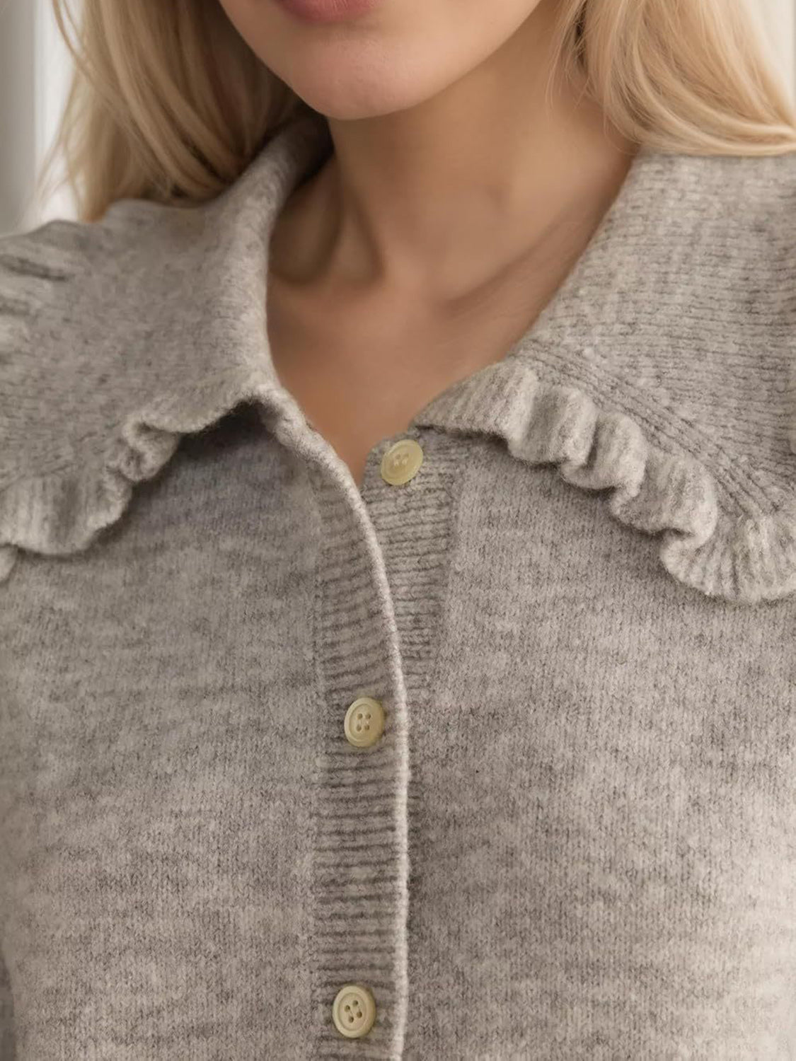 Women Cardigan Frill Collared Cotton Blend Knit Button Up Neck Long Sleeve b0b488e8-1ac9-43d5-848f-a80d8093d1d6-Max Trendsi