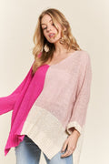 ADORA Women's Sweater Hot Pink Color Block Pattern Long Sleeve Pullover Hot Pink b0c89c31-88e6-47a9-b82b-1673183ed5d4-Max Trendsi