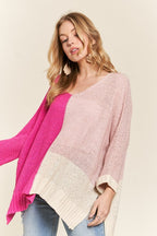 ADORA Women's Sweater Hot Pink Color Block Pattern Long Sleeve Pullover Hot Pink b0c89c31-88e6-47a9-b82b-1673183ed5d4-Max Trendsi