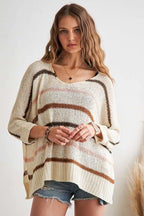 ADORA Sweater Ivory Multi Color Strip Oversized Lightweight Knit Long Sleeve IVORY MULTI STRIPE b0cdc16a9cc34dc486305afdf7887d07-Max-Origin Trendsi