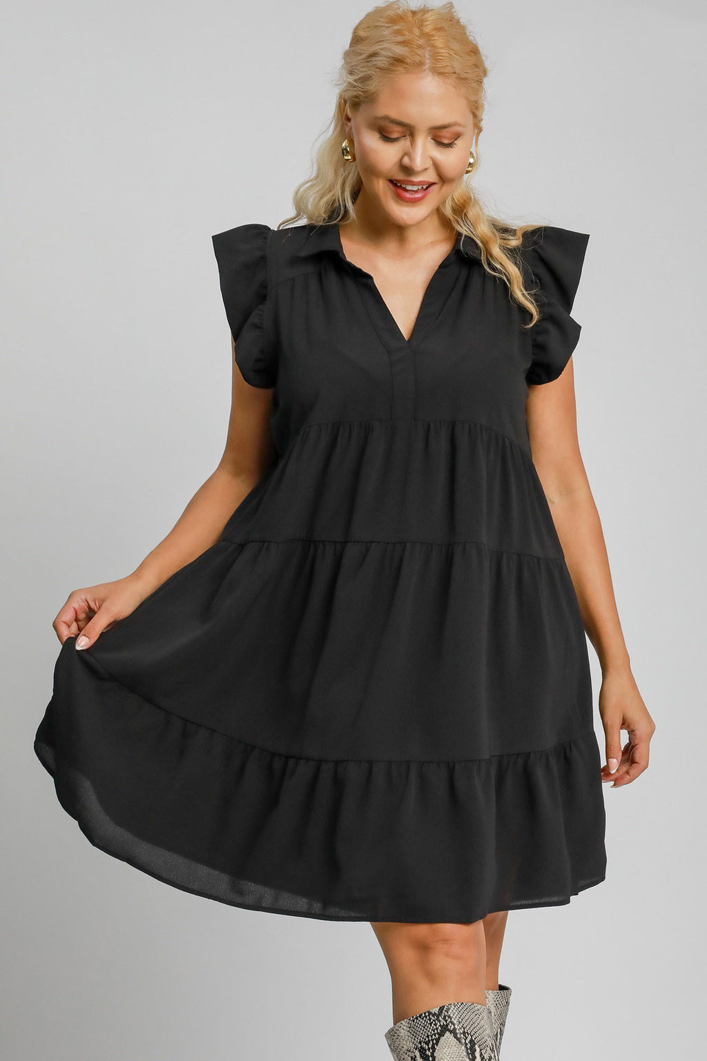 Umgee Mini Dress Black Ruffle Cap Sleeve Johnny Collar Tiered b0dc802f-1793-4f26-a18b-e2d0aef1e201-Max Trendsi
