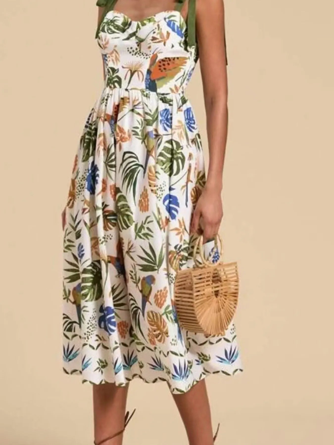 Floral Midi Dress Tropical Print Tie-Shoulder Sweetheart Neck Ruffled b0e06ab35a534afe825f5ee87904979b-Max-Origin Trendsi