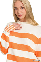 Zenana Ribbed Striped Mock Neck Sweater b0ecbd7388604afa94ef06ae76aa2338-Max-Origin Trendsi