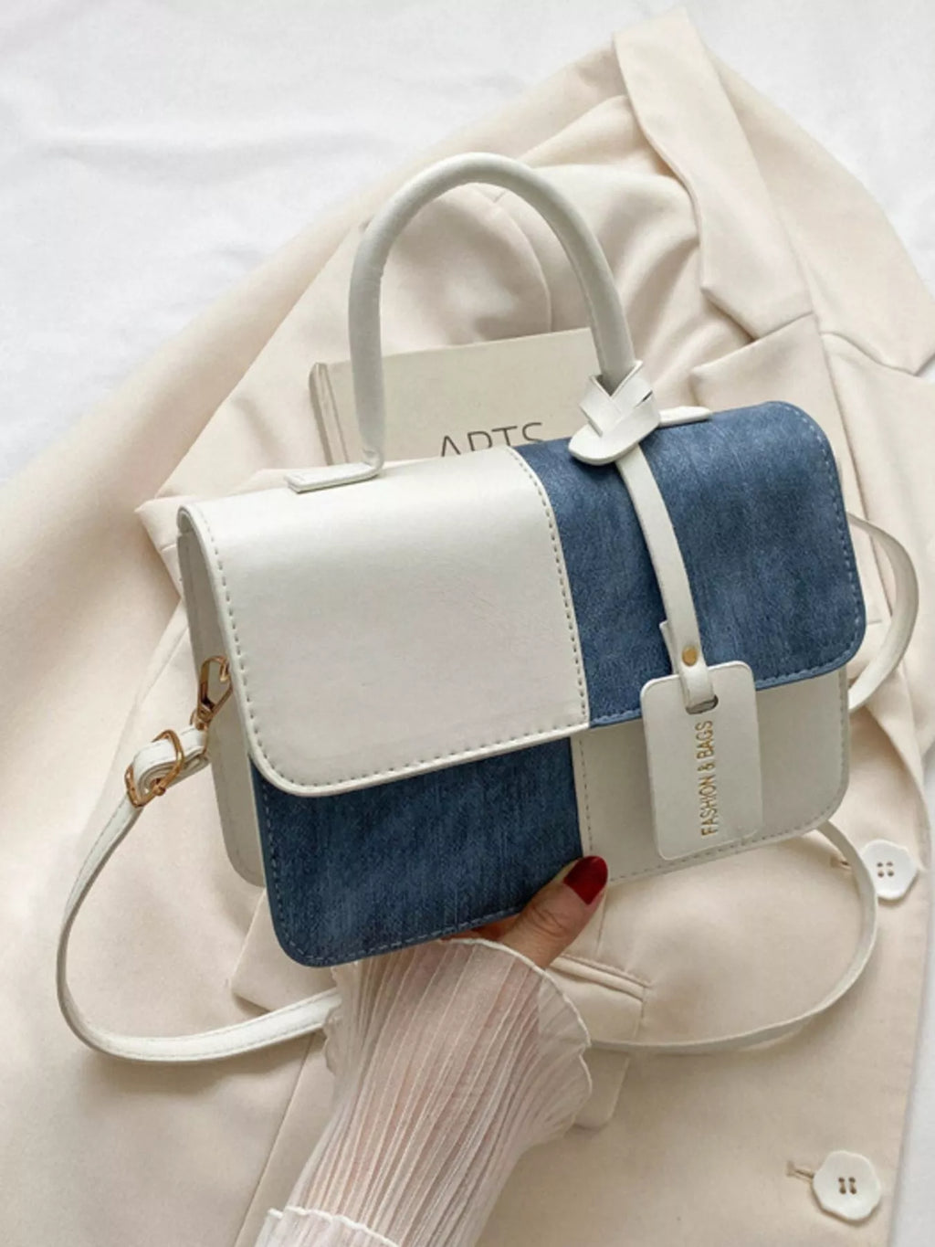 Womens Crossbody Bag Small Pu Leather Two-Tone Plaid Flap Handbag White onesize b103e9dc-6651-4c55-9b9c-fb21ee6c626d-Max-Origin Trendsi