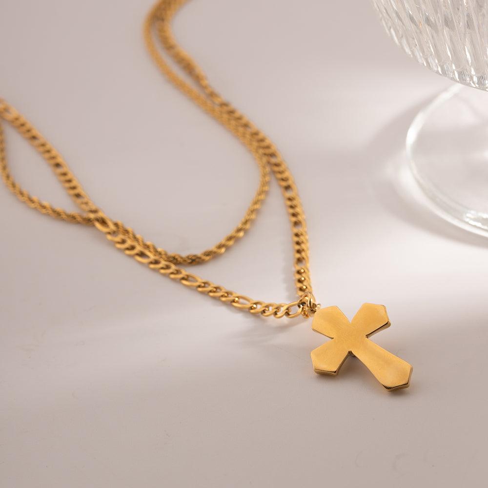 Cross Necklace 18K Gold-Plated Double Layered Jewelry b1053808-a1b9-452b-bd1b-c9e70cd6f44e-Max Trendsi