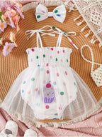 Children's Smocked Tie-Shoulder Bodysuit Dress with Headband, 2-Piece Set