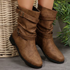 Women's Boots Mid-Calf Buckle Strap Pu Leather Low Heel Shoes b10cf1ac1b714b6a875dc754ef1d890a-Max-Origin Trendsi