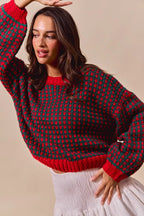 SO ME Womens Sweater Red Textured Two Tone Knit Pullover b120f12c-76fd-4859-b0a7-8a7aa21def89-Max-Origin Trendsi