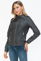 Snobbish PU Leather Biker Jacket Women Black with Side Zip Pockets b1271602-8c22-4934-b7d5-ec8600ecf526-Max Trendsi