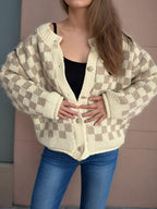 Checkered Cardigan Oversized Women Single Breasted Round Neck Soft One Size b12d46c7-92c6-40e3-ba06-3b0b7f1c504b-Max Trendsi