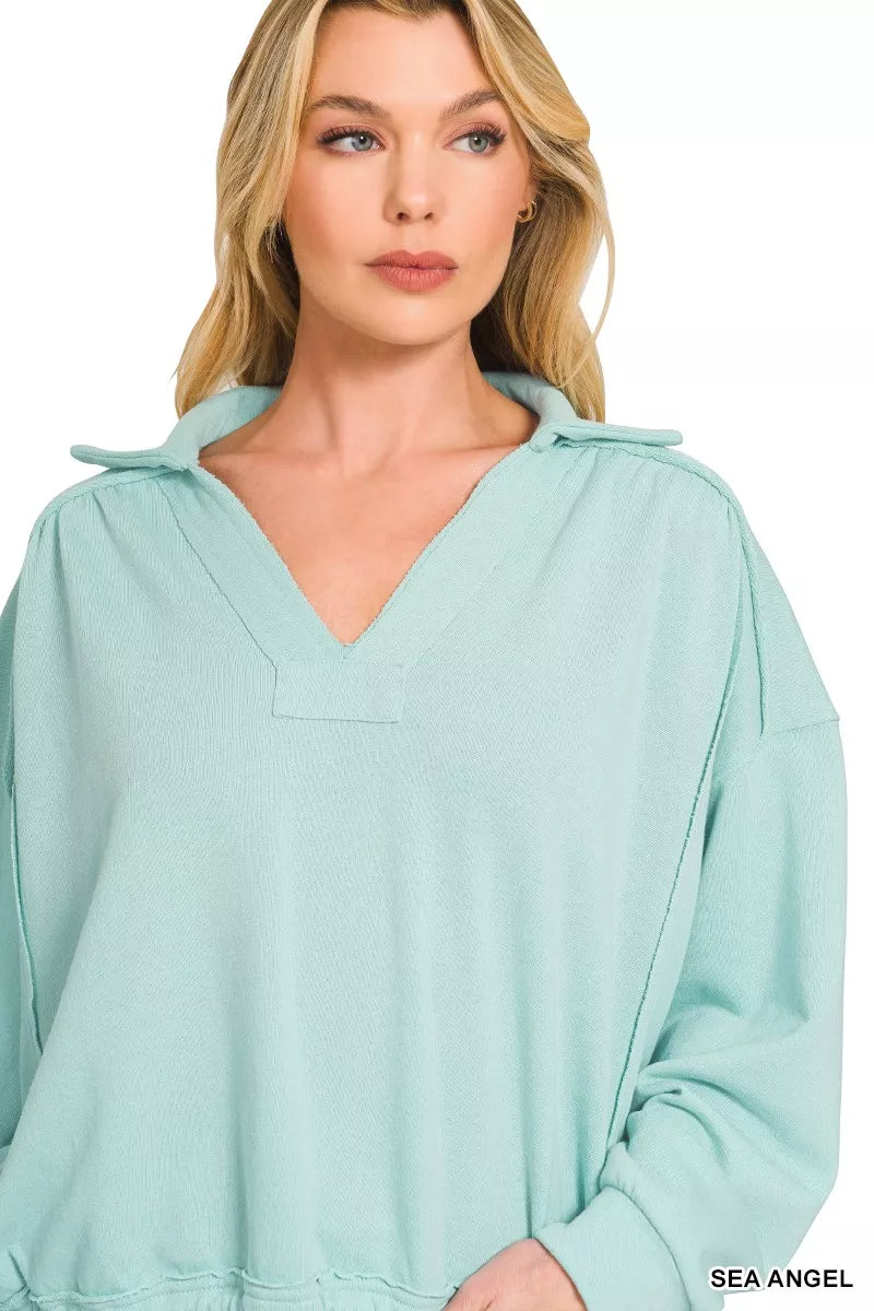 Zenana French Terry Collared Exposed Seam Sweatshirt b14514a886ab4b57a8b700395a746e6c-Max-Origin Trendsi