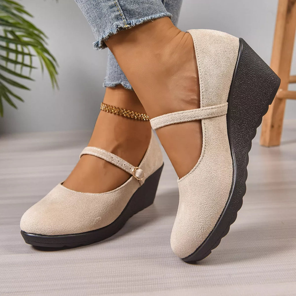 Women's Loafers Faux Suede Round Toe Wedge High Heels Shoes Ivory b14599a65c1241668ff0d9b170e8f842-Max-Origin Trendsi